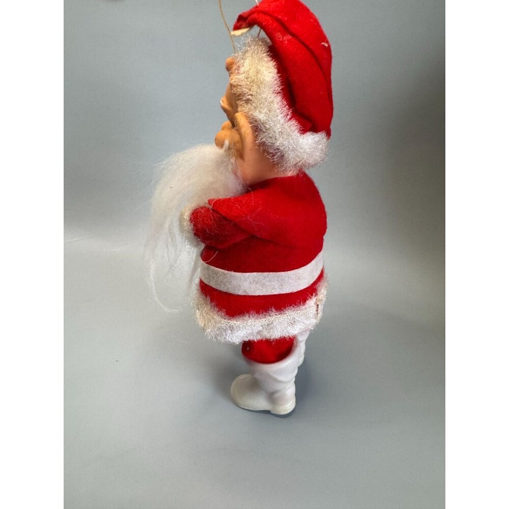 MCM Santa Claus Ornament Rubber Face Felt Spun Cotton Beard White Boots 7 Inch - Picture 13 of 15